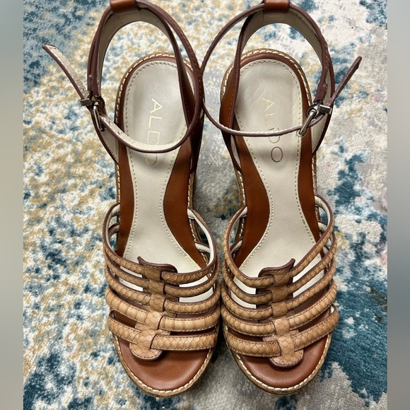 Aldo Tan Leather Strappy Platform Sandals 6.5 EUC - Picture 2 of 8
